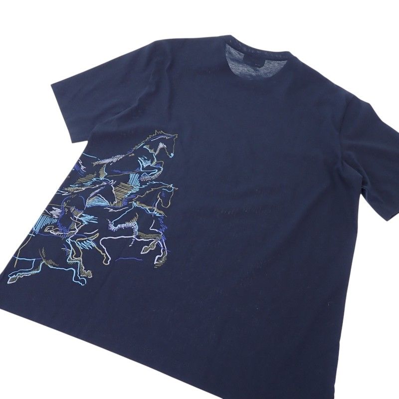 Hermes Cavalcade T-Shirt L Short Sleeve Cotton Navy Top Spring Summer