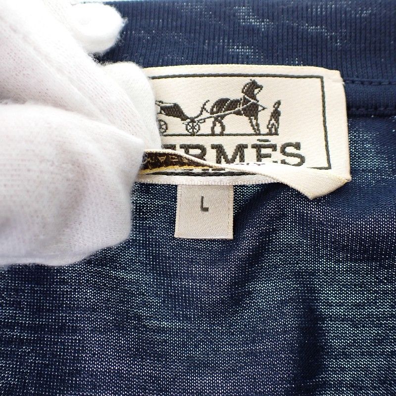 Hermes Cavalcade T-Shirt L Short Sleeve Cotton Navy Top Spring Summer