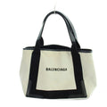 Balenciaga Navy Cabas Handbag Tote Canvas Leather Logo Beige Black