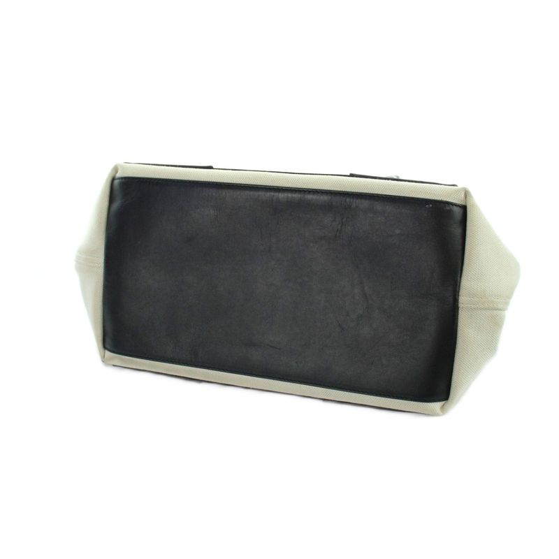 Balenciaga Navy Cabas Handbag Tote Canvas Leather Logo Beige Black