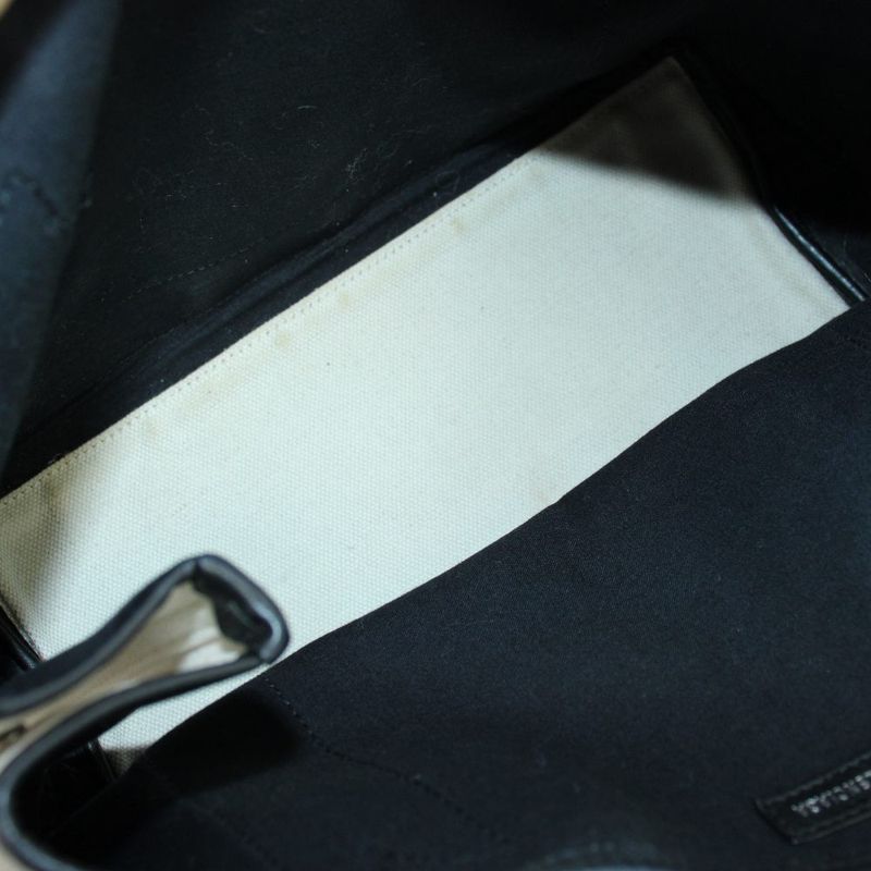 Balenciaga Navy Cabas Handbag Tote Canvas Leather Logo Beige Black