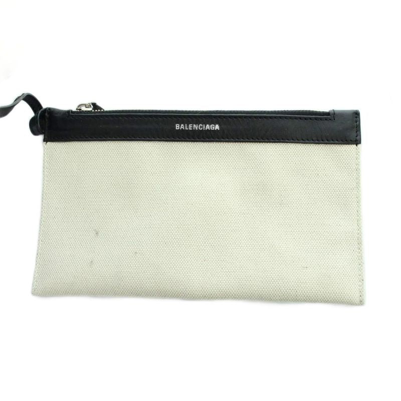 Balenciaga Navy Cabas Handbag Tote Canvas Leather Logo Beige Black