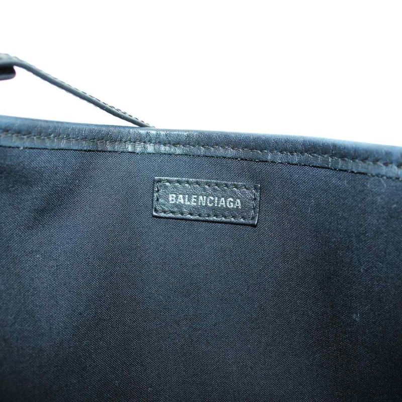 Balenciaga Navy Cabas Handbag Tote Canvas Leather Logo Beige Black