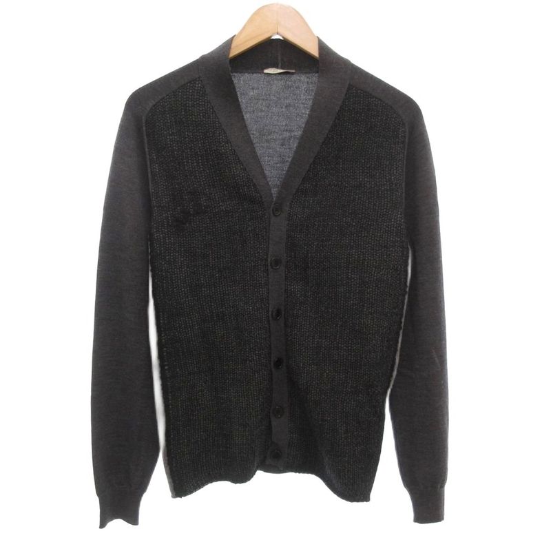 Bottega Veneta Cardigan Knit 48 M Long Sleeve Neck Wool Dark Gray AE