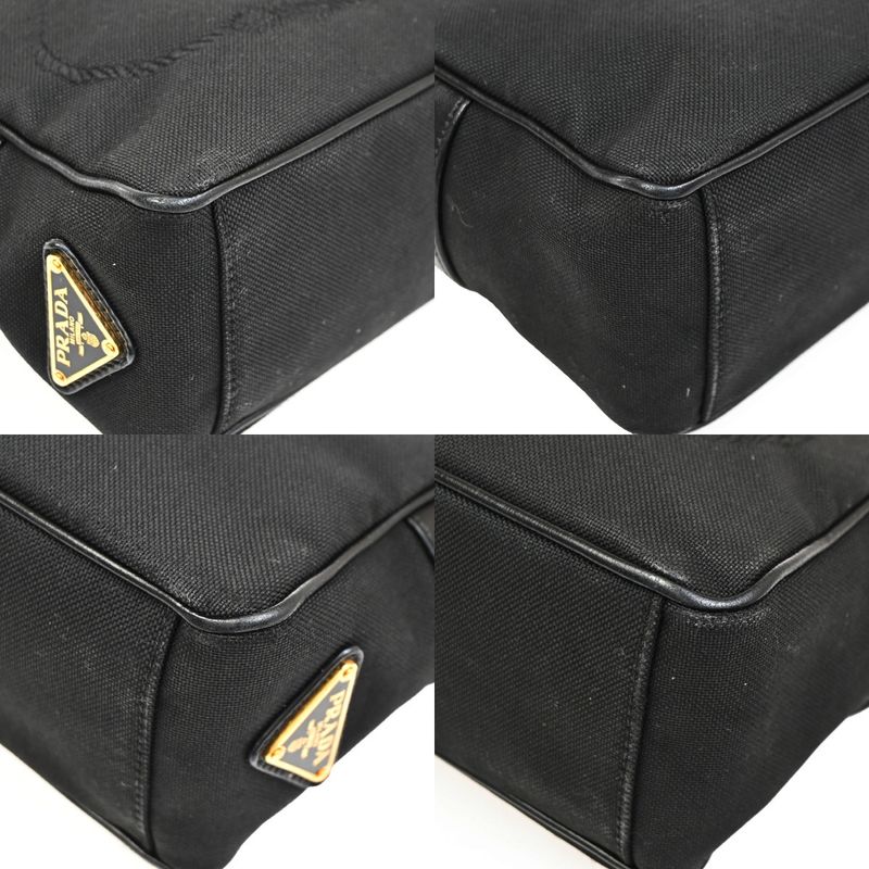 Prada Logo Jacquard Ribbon Shoulder Bag Black Leather