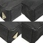 Prada Logo Jacquard Ribbon Shoulder Bag Black Leather