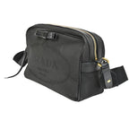 Prada Logo Jacquard Ribbon Shoulder Bag Black Leather