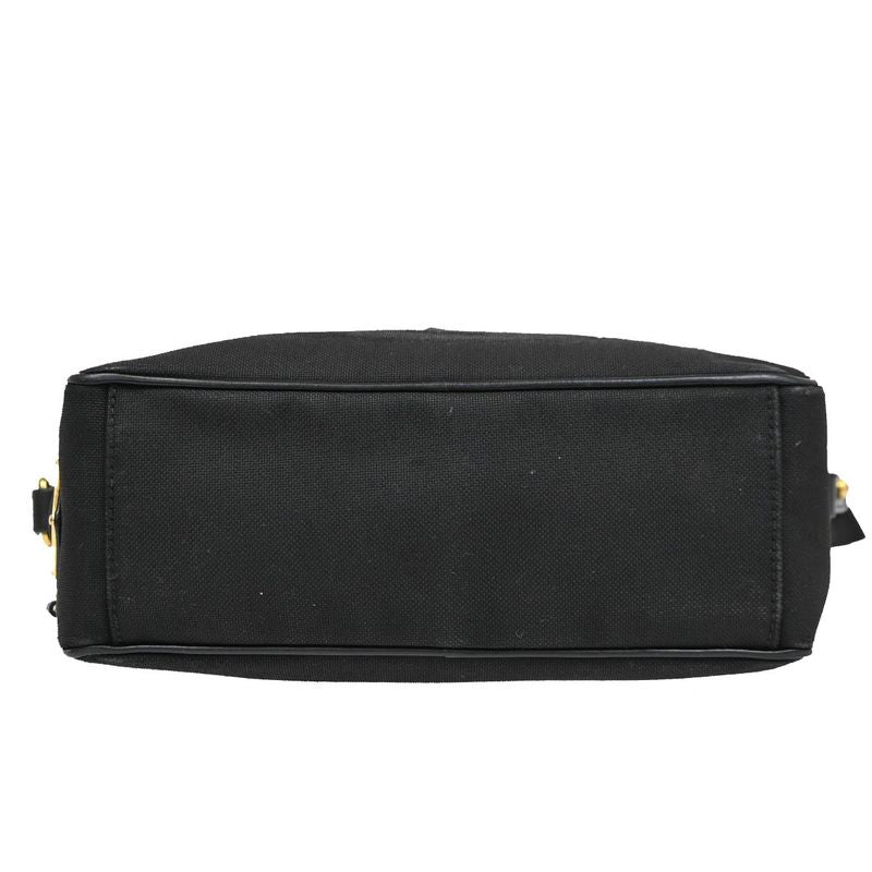 Prada Logo Jacquard Ribbon Shoulder Bag Black Leather