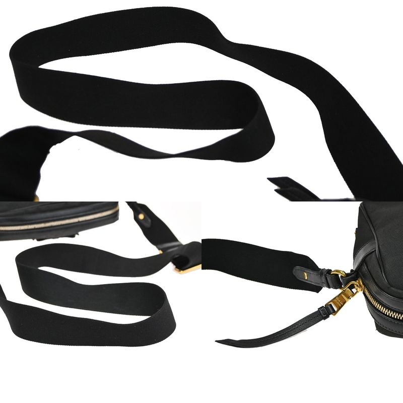 Prada Logo Jacquard Ribbon Shoulder Bag Black Leather