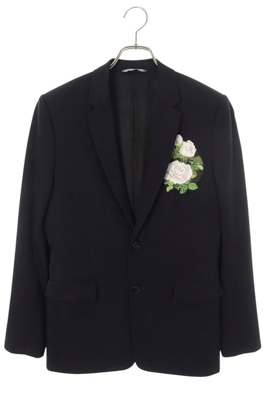 Dior Homme White Rose Embroidery Tweed Jacket 44