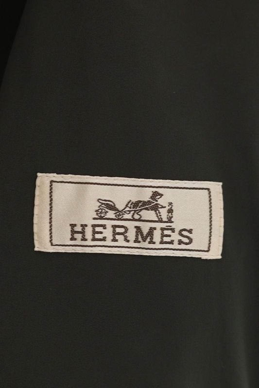 Hermes Lamb Leather Trim Button Nylon Jacket 46 Gray Black