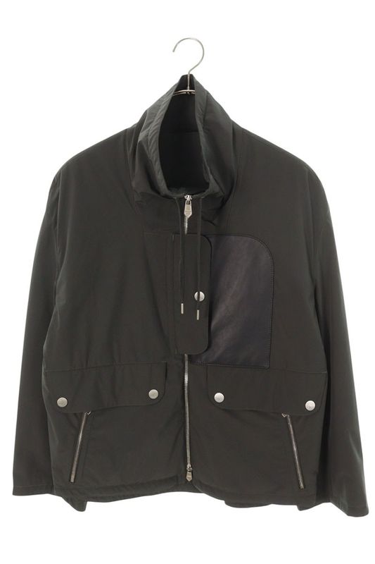 Hermes Lamb Leather Trim Button Nylon Jacket 46 Gray Black