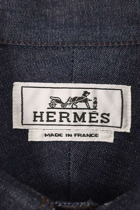 Hermes Indigo Dyed Button Denim Long Sleeve Shirt 37