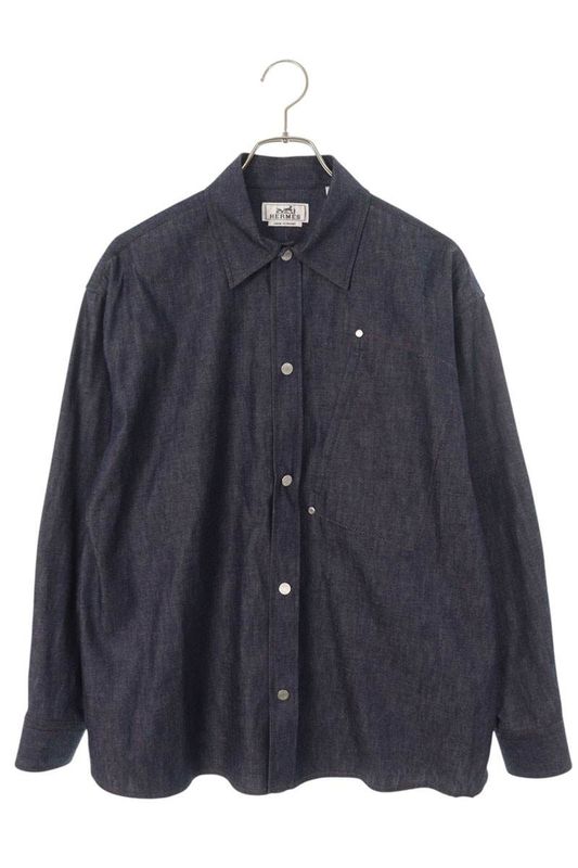 Hermes Indigo Dyed Button Denim Long Sleeve Shirt 37