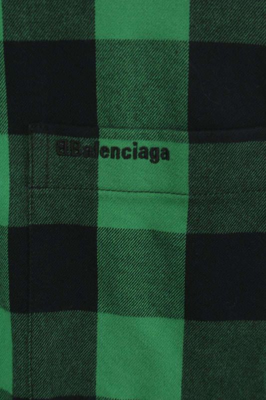 Balenciaga Logo Embroidered Plaid Lining Quilted Oversize Long Shirt