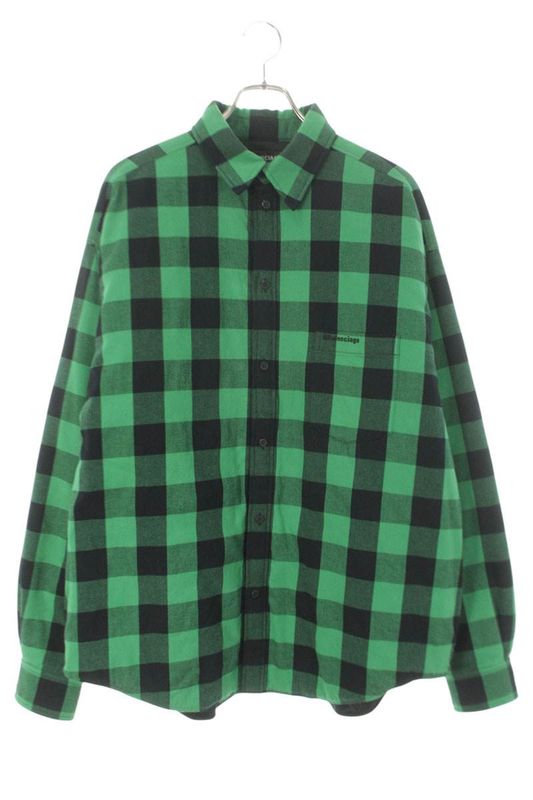 Balenciaga Logo Embroidered Plaid Lining Quilted Oversize Long Shirt