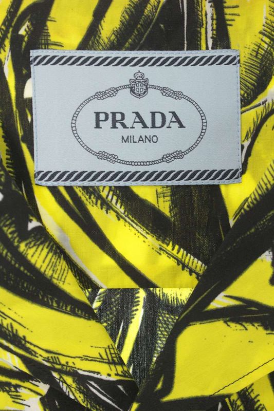 Prada Fire Pattern Floral Short Sleeve Shirt Yellow Black Red