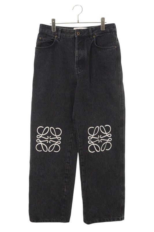 Loewe Anagram Embroidery Baggy Denim Pants 48 Black Tone