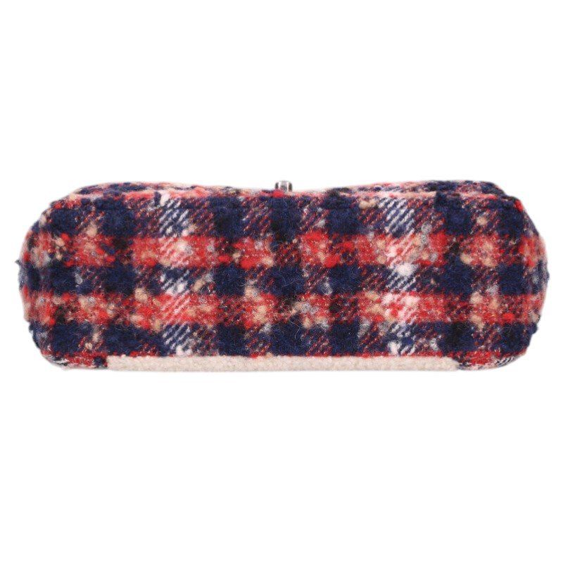 Chanel Top Handle Tweed Single Flap Shoulder Bag Red Tone X White