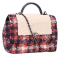 Chanel Top Handle Tweed Single Flap Shoulder Bag Red Tone X White