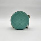 Chanel Shoulder Bag Round Caviar Leather Quilted CC Logo Gold Emerald Green — view 2