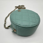 Chanel Shoulder Bag Round Caviar Leather Quilted CC Logo Gold Emerald Green — view 7