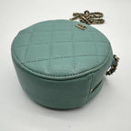 Chanel Shoulder Bag Round Caviar Leather Quilted CC Logo Gold Emerald Green — view 8