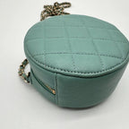 Chanel Shoulder Bag Round Caviar Leather Quilted CC Logo Gold Emerald Green — view 9