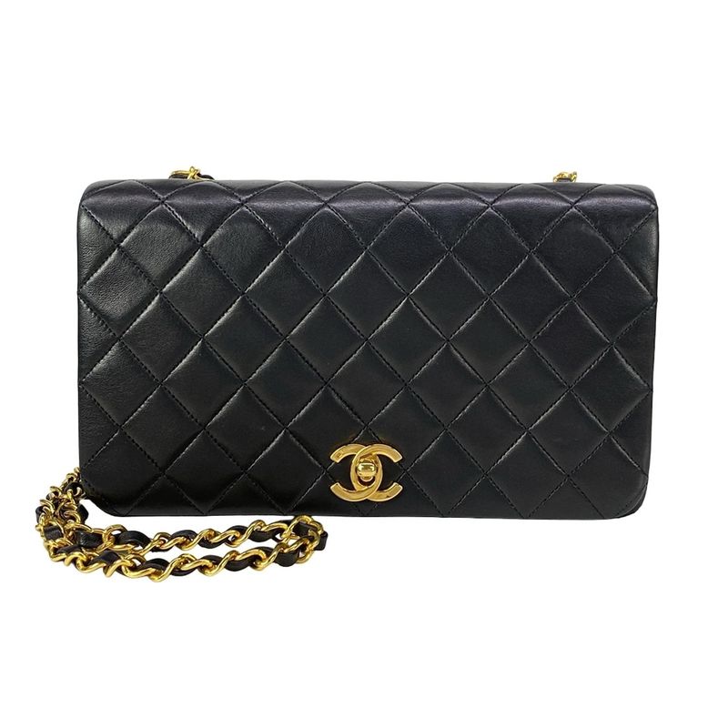 Chanel Shoulder Bag Single Flap Quilted Black Chain Gold