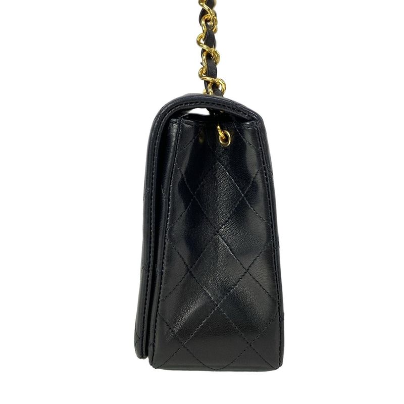 Chanel Shoulder Bag Single Flap Quilted Black Chain Gold