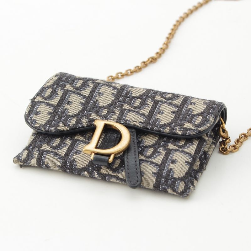 Dior Oblique Saddle Chain Pouch Shoulder Bag Navy