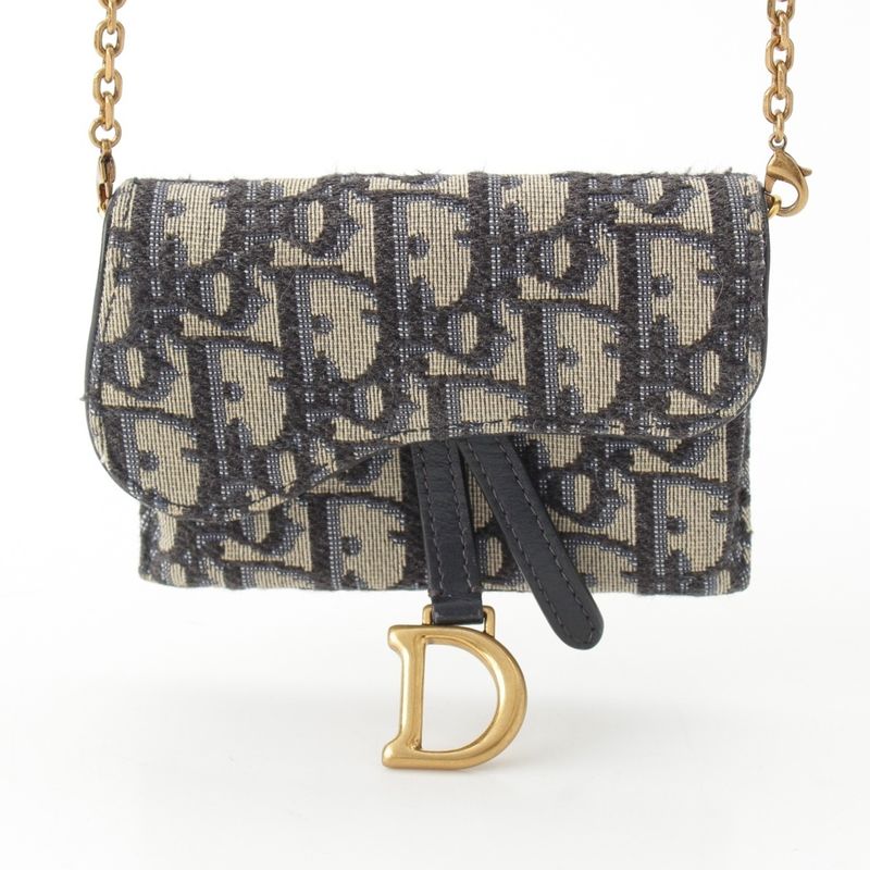 Dior Oblique Saddle Chain Pouch Shoulder Bag Navy