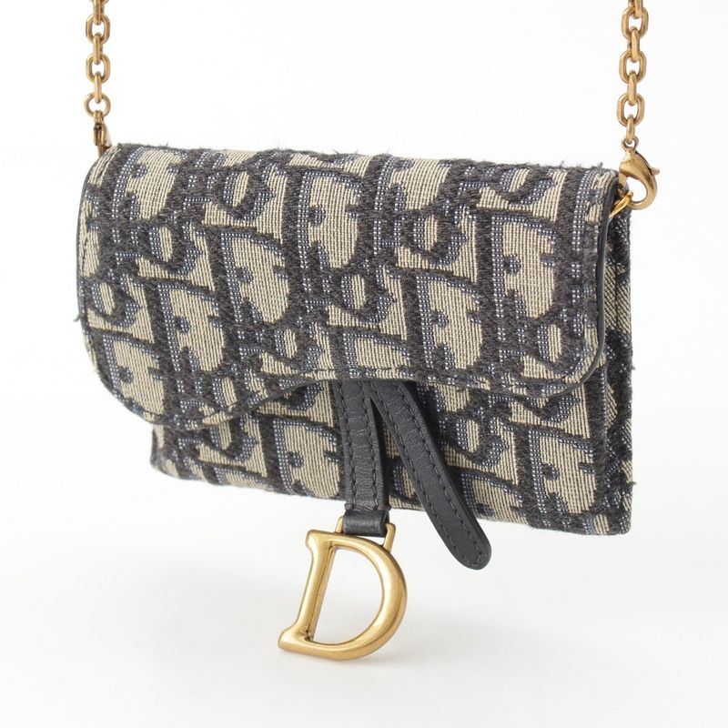 Dior Oblique Saddle Chain Pouch Shoulder Bag Navy