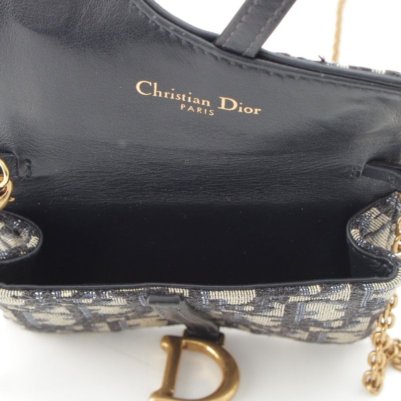 Dior Oblique Saddle Chain Pouch Shoulder Bag Navy