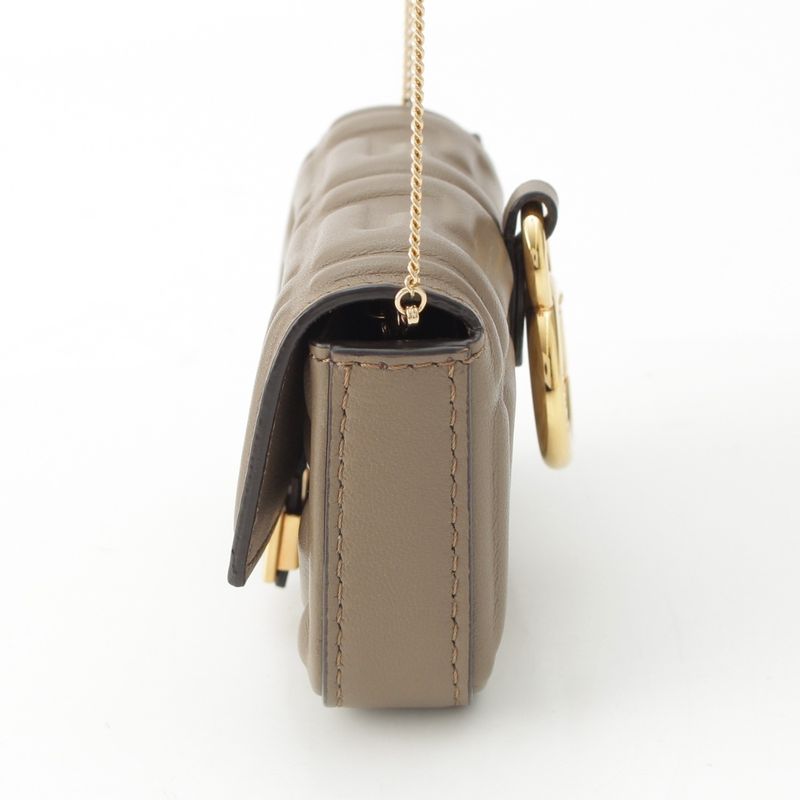 Fendi FF Zucca Mamma Bucket Leather Gold Chain Shoulder Bag Pouch Beige