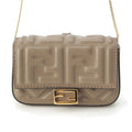 Fendi FF Zucca Mamma Bucket Leather Gold Chain Shoulder Bag Pouch Beige