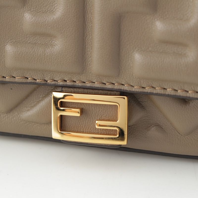 Fendi FF Zucca Mamma Bucket Leather Gold Chain Shoulder Bag Pouch Beige