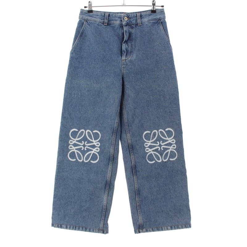 Loewe Cotton Anagram Cropped Denim Logo Pants Ice Blue