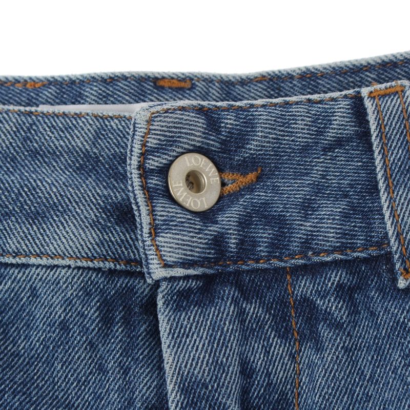 Loewe Cotton Anagram Cropped Denim Logo Pants Ice Blue