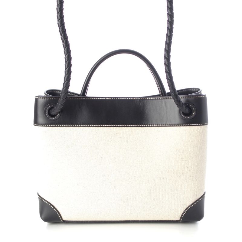 Bottega Veneta Leather Canvas Andia Mo 3Way Handbag Black