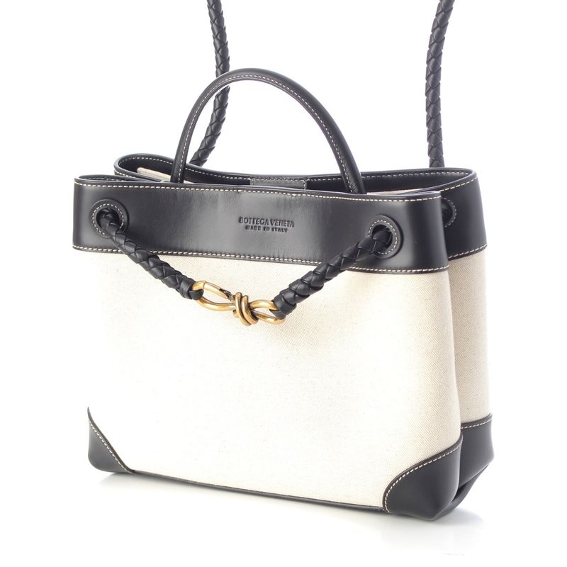 Bottega Veneta Leather Canvas Andia Mo 3Way Handbag Black