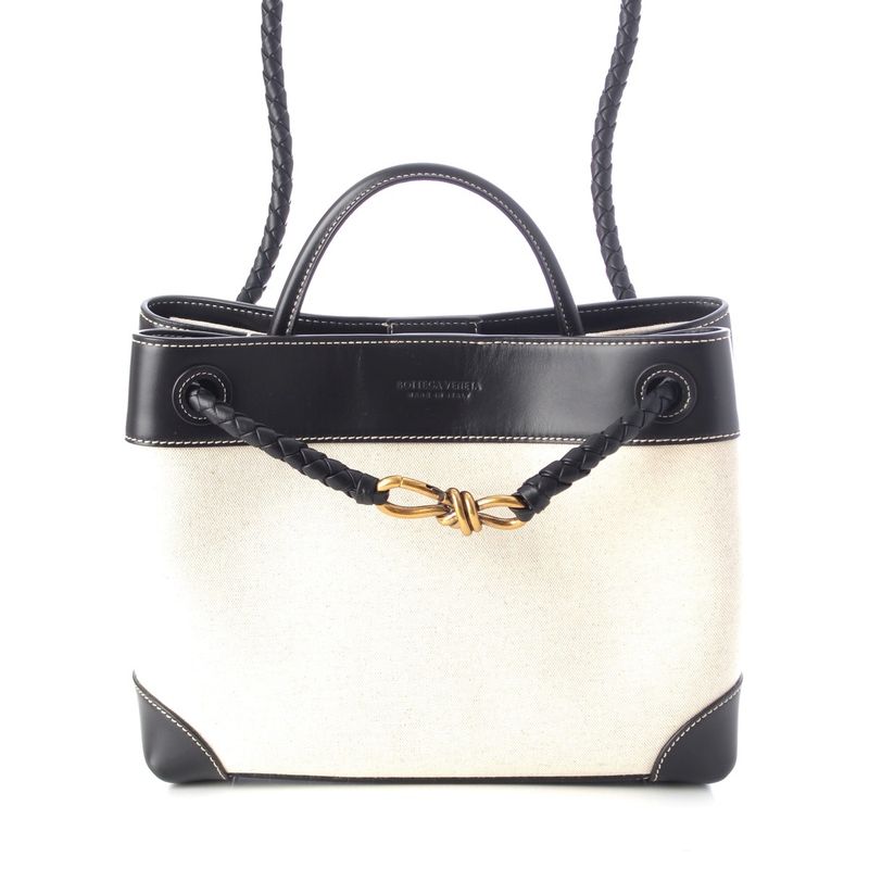 Bottega Veneta Leather Canvas Andia Mo 3Way Handbag Black