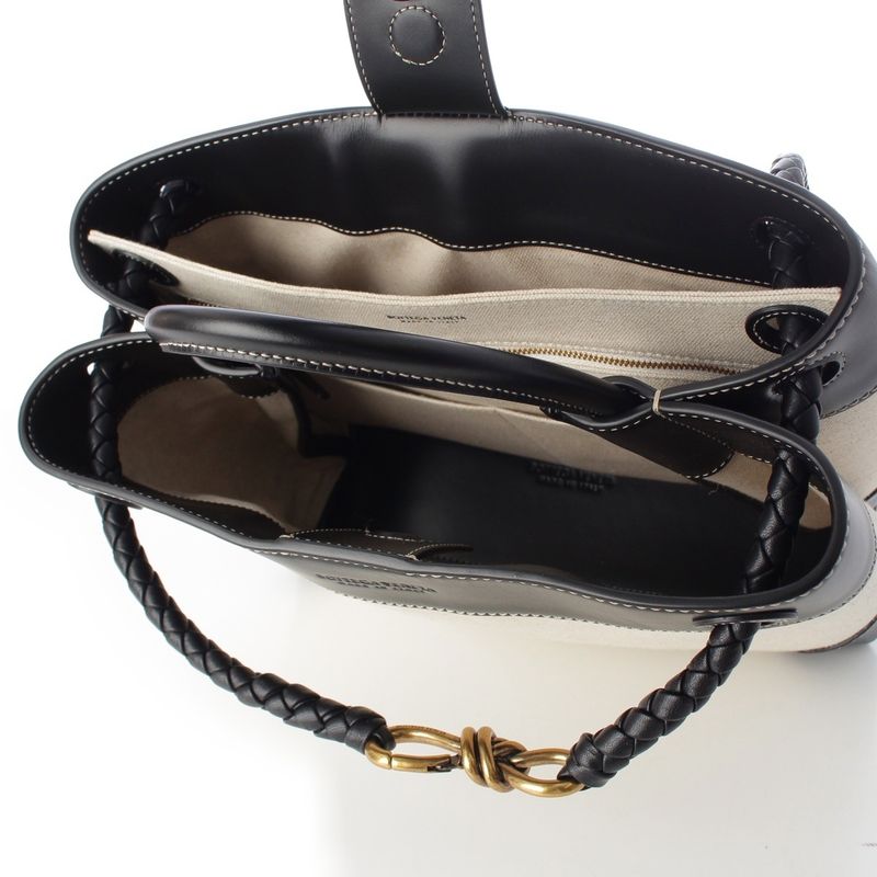 Bottega Veneta Leather Canvas Andia Mo 3Way Handbag Black