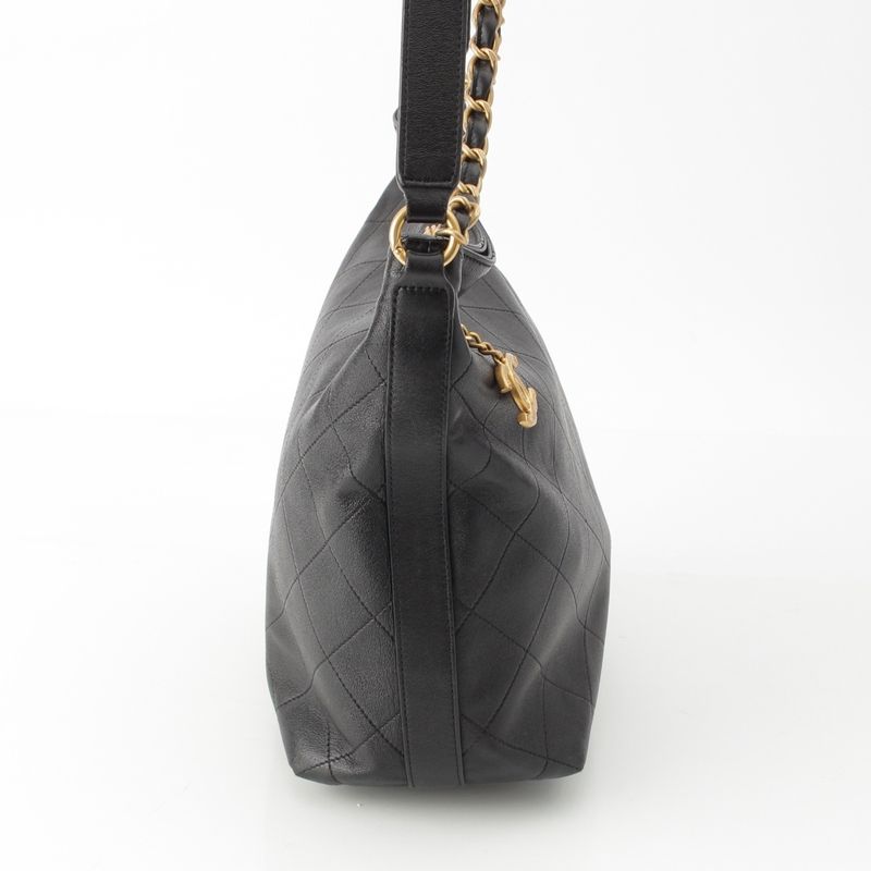 Chanel Shiny Lambskin Large Bucket Shoulder Bag Black