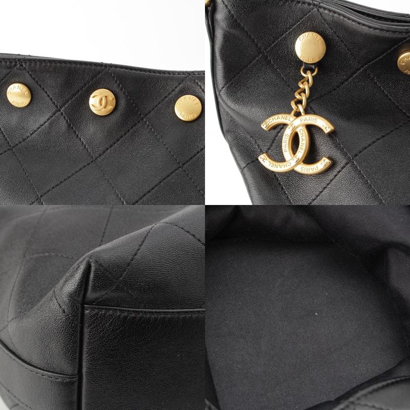 Chanel Shiny Lambskin Large Bucket Shoulder Bag Black