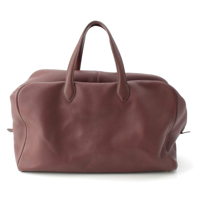 Hermes Victoria Taurillon Clemence Gold Boston Bag Tail Red Tail Brown