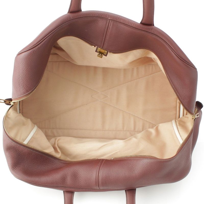Hermes Victoria Taurillon Clemence Gold Boston Bag Tail Red Tail Brown