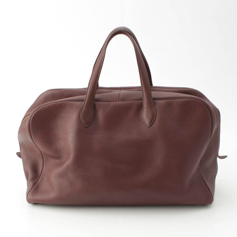 Hermes Victoria Taurillon Clemence Gold Boston Bag Tail Red Tail Brown