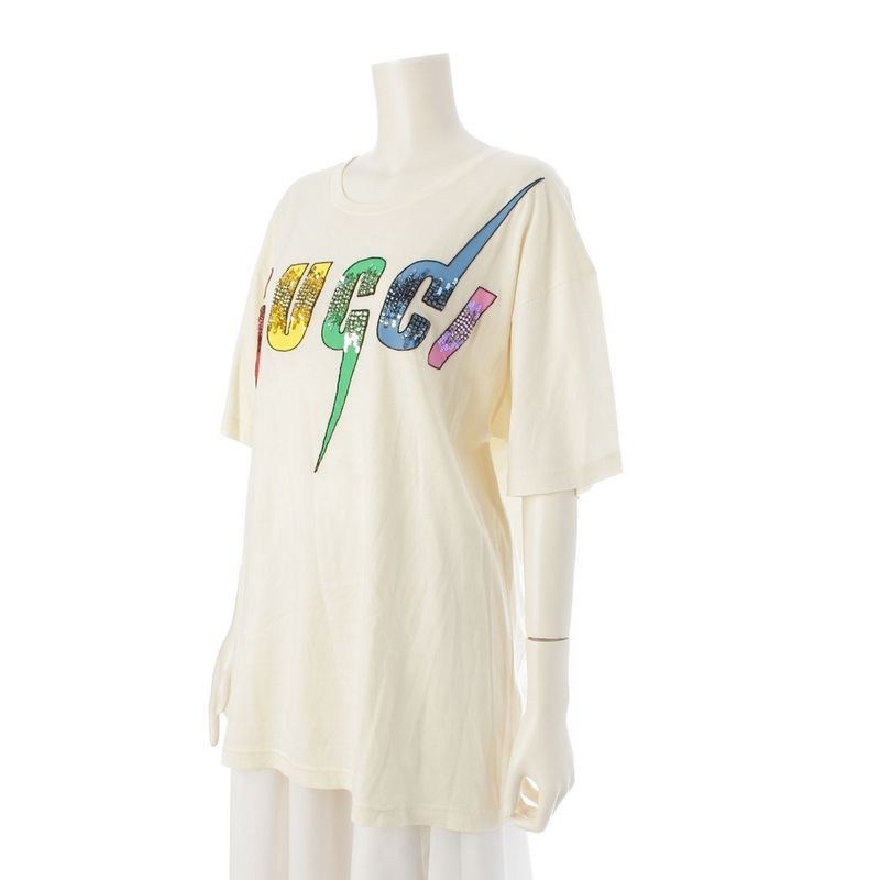 Gucci Blade Print Sequin Logo Short Sleeve T-Shirt Ivory