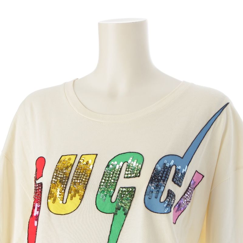 Gucci Blade Print Sequin Logo Short Sleeve T-Shirt Ivory